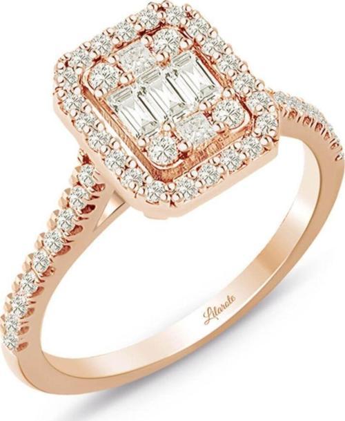 Kadın  Rose Gold  Baget Kare Tektaş Yüzük