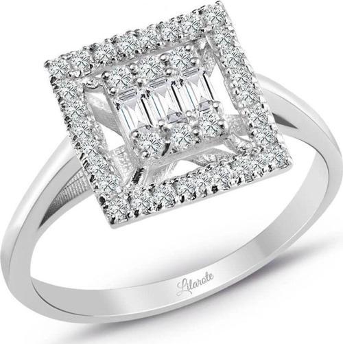 0.35 Ct .Baget Pırlanta Kare Tektaş Yüzük Modern Tasarım
