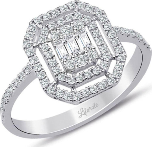 Lilarote 0.40 Ct Çift Sıra Baget Kare Tektaş Yüzük