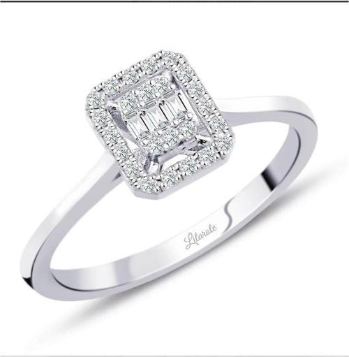 Modern Tasarım 0.18 Ct Baget Kare Tektaş Yüzük