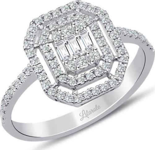 Lilarote 0.40 Ct Çift Sıra Baget Kare Tektaş Yüzük