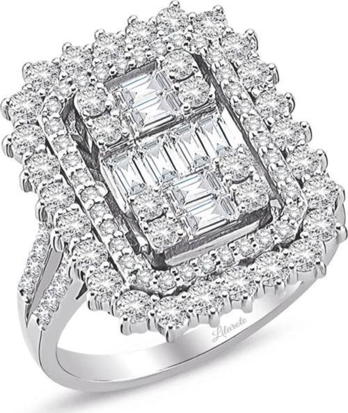 Kadın Beyaz Altın 2.04 Ct Baget Pırlanta  Yüzük