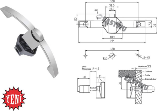 Dolap Kulbu Basmalı 128 Mm