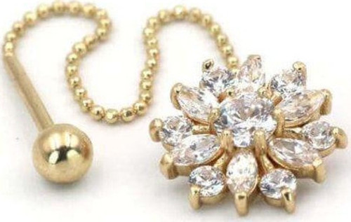 Çiçek Taşlı Altın Tragus Küpe