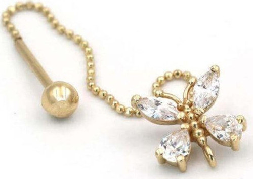 Taşlı Kelebek Altın Tragus Küpe