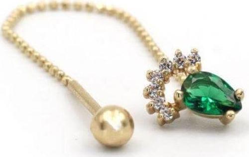 Yeşil Taşlı Tragus Altın Küpe