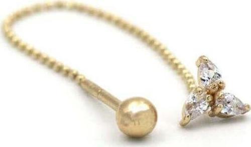 Altın Üç Yaprak Taşlı Tragus Küpe