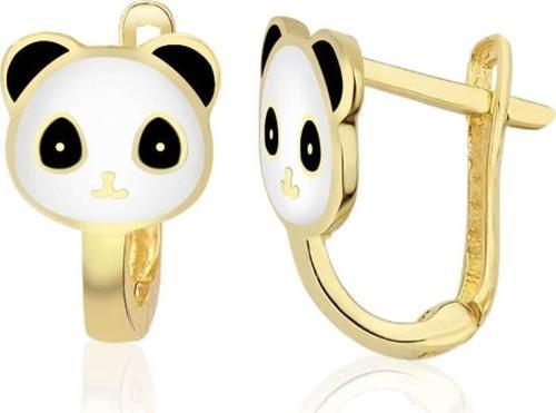Panda Figürlü Çocuk Altın J Küpe