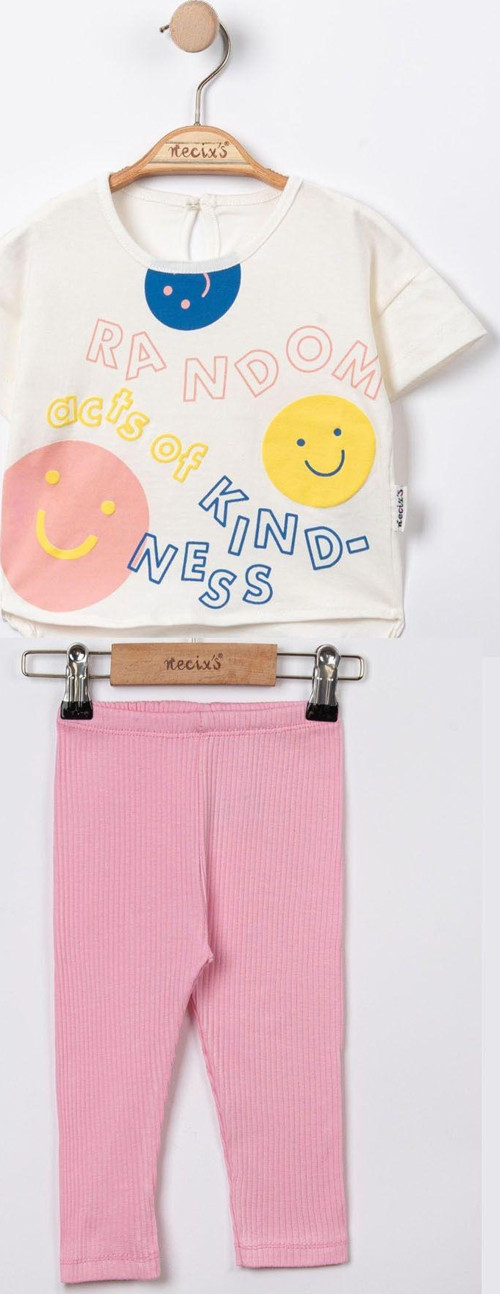 Smile Baskı Bisiklet Yakalı Kısa Kollu Bebek Tshirt Ve Fitilli Kumaş Tayt 2Li Set