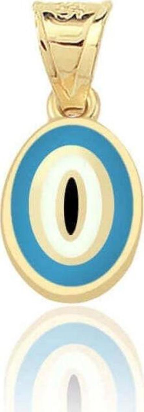 Mavi Mineli Oval Nazar Boncuğu Altın Kolye Ucu