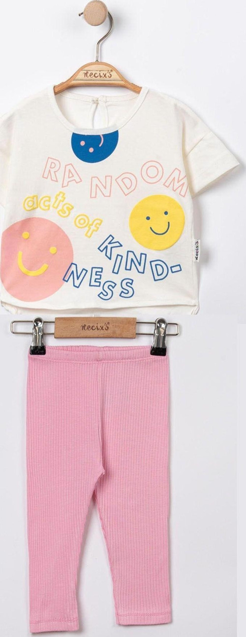Smile Baskı Bisiklet Yakalı Kısa Kollu Bebek Tshirt Ve Fitilli Kumaş Tayt 2Li Set