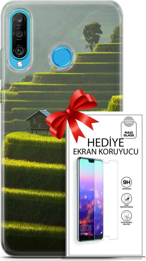 Huawei P30 Lite Kılıf Orijinal Seri Fantasy 23 Çay Tarlası Telefon Kabı Ve Ekran Koruyucu