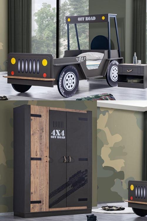 Çocuk Odası - Offroad Plus 3 Kapılı Dolap, Jeep Karyola, Komodin