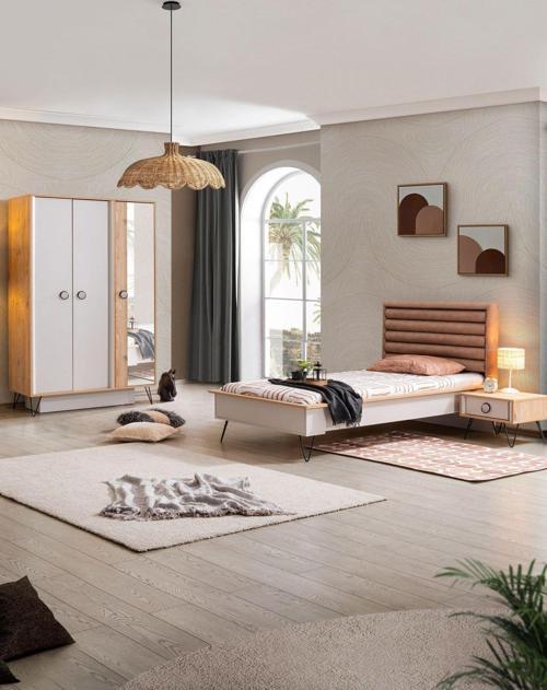Dolunay Genç Odası - 3 Kapılı Dolap, Karyola, Komodin