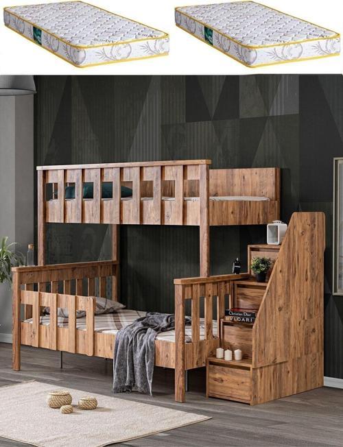 Mdf Profil Ranza, Deluxe Ayrılabilir Ranza - Ceviz + 2 Adet Comfort Yatak