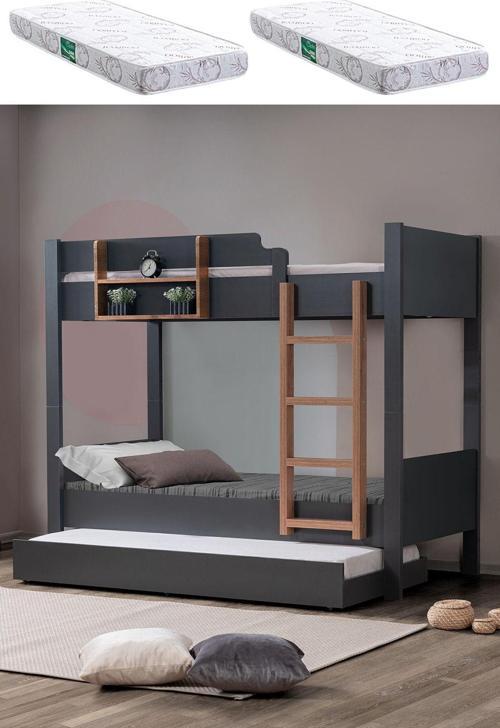 Ranza, Asya Ayrılabilir Yavrulu Ranza, Antrasit - Sarı + 2 Adet Comfort Yatak