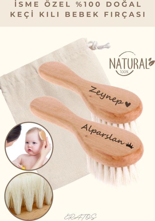 Bebeğinizin Ismine Özel(Lazer Markalama) Keçi Kılı Bebek Fırçası