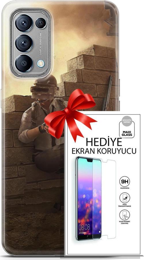 Oppo Reno 5 Kılıf Orijinal Seri Pubg 04 Oyun Karakterleri Silikon Kılıf + Ekran Koruyucu Full Koruma