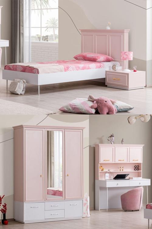Rosa Genç Odası- 3 Kapılı Dolap, Karyola, Komodin, Masa
