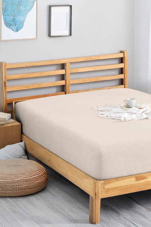 Penye Lastikli Çarşaf Pamuklu Jersey Süper Battal Kişilik 200x200cm Krem