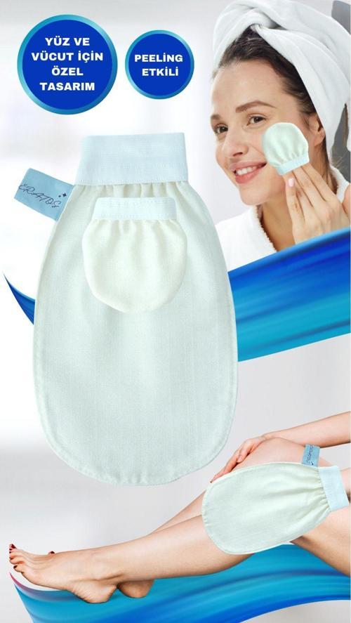 Ipek Banyo Duş Kesesi Seti- %100 Floş Ipek Kese-Vücut Ve Yüz Peelingi Için Ikili Set-