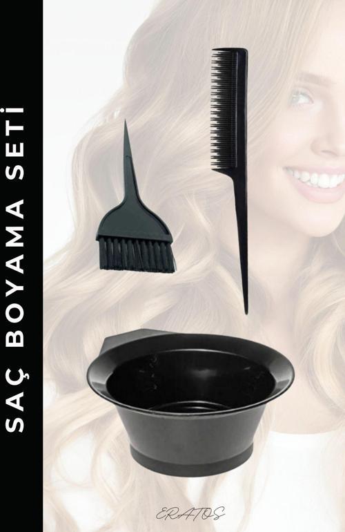 Saç Boya Fırçası Krepe Tarağı Boya Kabı Saç Boyama Seti