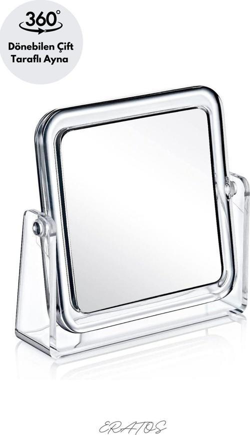 Şeffaf Çerçeveli Masa Üstü Kare Makyaj Aynası