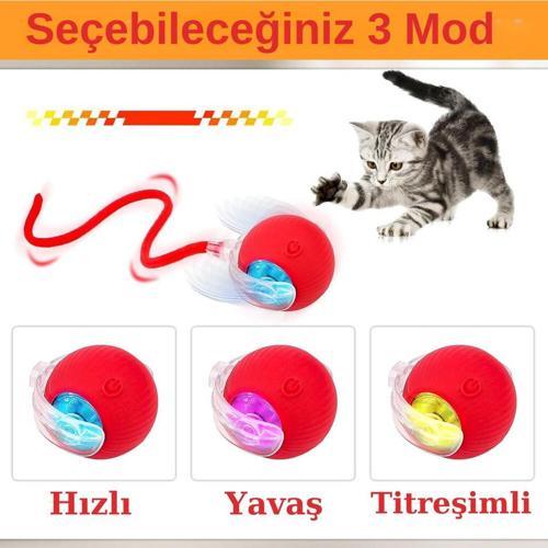 Hareketli Şarjlı Işıklı 360 Derece Dönen Akıllı Oyun Topu Kuyruklu İnteraktif Kedi Köpek Oyun Topu