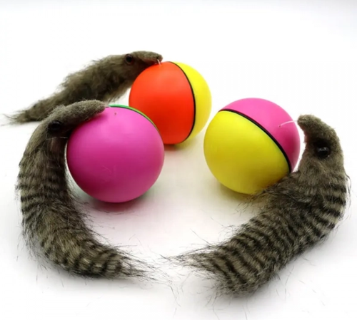 Hareketli Sesli Peluş Toplu Fare Pilli Kedi Oyuncağı 8 CM
