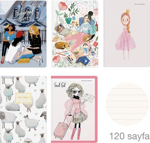 7-60-002/02 Terzi Dikişli Defter B5 19x25 cm Karışık 5 Desen 60 Yaprak Çizgili Model 2