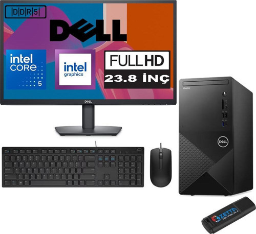 Vostro 3030 mt Intel Core I5 12400 64GB Ddr5 512GB SSD 23.8" Fhd Windows 11 Pro Intel® UHD Graphics 730 Masaüstü Bilgisayar 23N3030I5EMEAP27 + Zetta USB Bellek