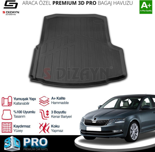 S-Dizayn Skoda Octavia 3D Pro Bagaj Havuzu 2013-2017 A+ Kalite