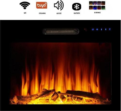 Dekoratif 70 Cm 8 Renkli, Alev Sesli, Bluetoothlu, Wifili Elektrikli Şömine Isıtıcı