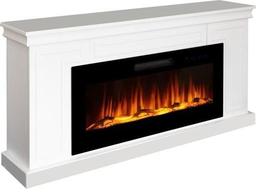 Dekoratif Beyaz Kasalı, 150Cm 8 Renkli Elektrikli Şömine Isıtıcı Bluetooth, Alev Sesi, Wifi