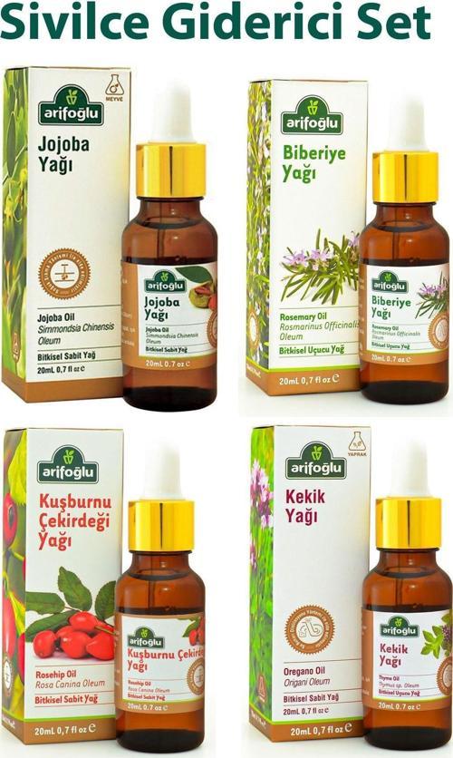 Sivilce Giderici Set: Kekik Yağı 20Ml + Jojoba Yağı 20Ml + Biberiye Yağı 20 Ml + Kuşburnu Yağı 20 Ml