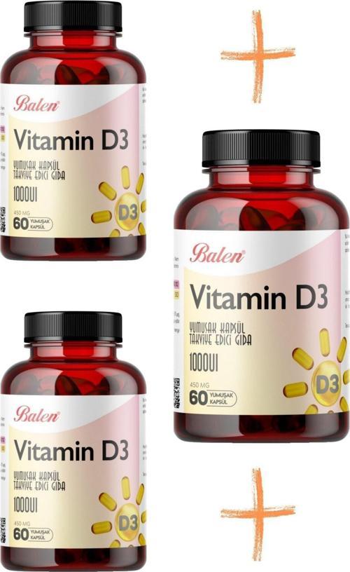 Vitamin D3 Takviye Edici Kapsül 1000 Uı 450 Mg 60 Kapsül 3 Adet