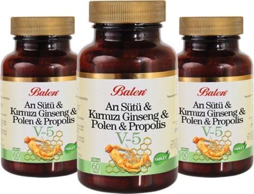Kırmızı Ginseng, Arı Sütü,Polen Kapsül V5 - 60 Kapsül X 3 Adet