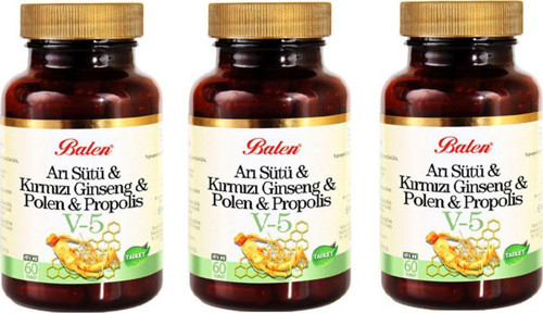 V5 Arı Sütü-Kırmızı Ginseng-Polen-Propolis 1015 Mg 3 Adet