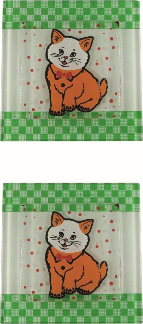 Cam Banyo Gider Kapak Süsü 2 Adet  Cam Gider Kapağı 10x10 cm Kedi 
