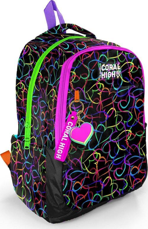Kids Çok Renkli Kalp Desenli Üç Bölmeli Okul Sırt Çantası 23670