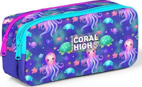 Kids Lavanta Turkuaz Deniz Temalı İki Bölmeli Kalem Çantası 12096