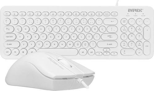 KM-01K Beyaz Kablolu Usb Yuvarlak Tuşlu 3D Mouse Combo Türkçe Klavye + Mouse Set