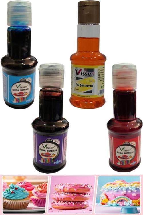 Renkli Gıda Boyası Sıvı 50 ml 4 Adet Su Bazlı Likit Renkli Sıvı Gıda Boyası Pasta Hamur Boyası Kek Fonda Yüksek Konsantr