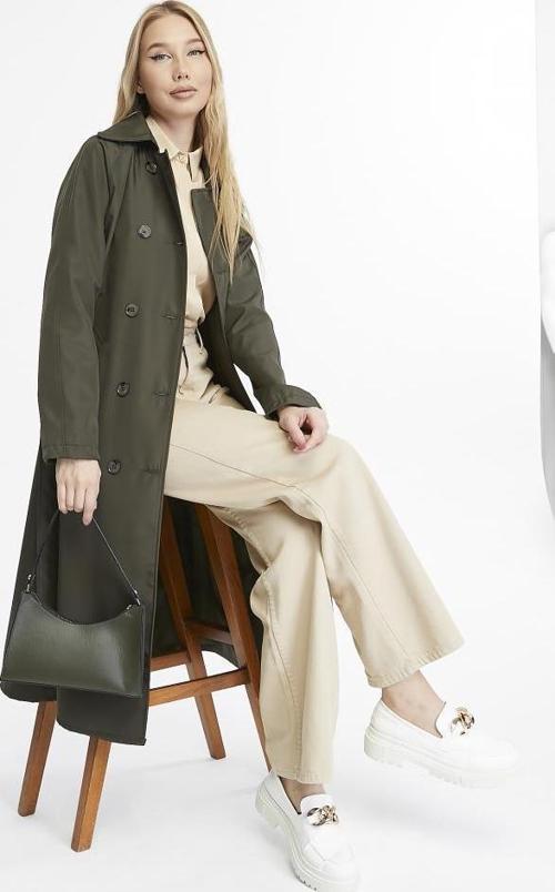 Uzun Boy Kemerli Astarlı Kadın Trençkot