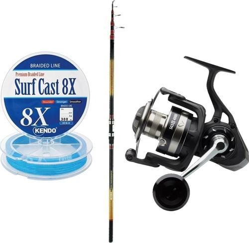 YekOutdoor Profesyonel Olta Seti Okuma Savant Surf 420 cm 5 Parça Surf Kamışı&Savage Gear SGS8 8000 FD 8+1BB Olta Makine