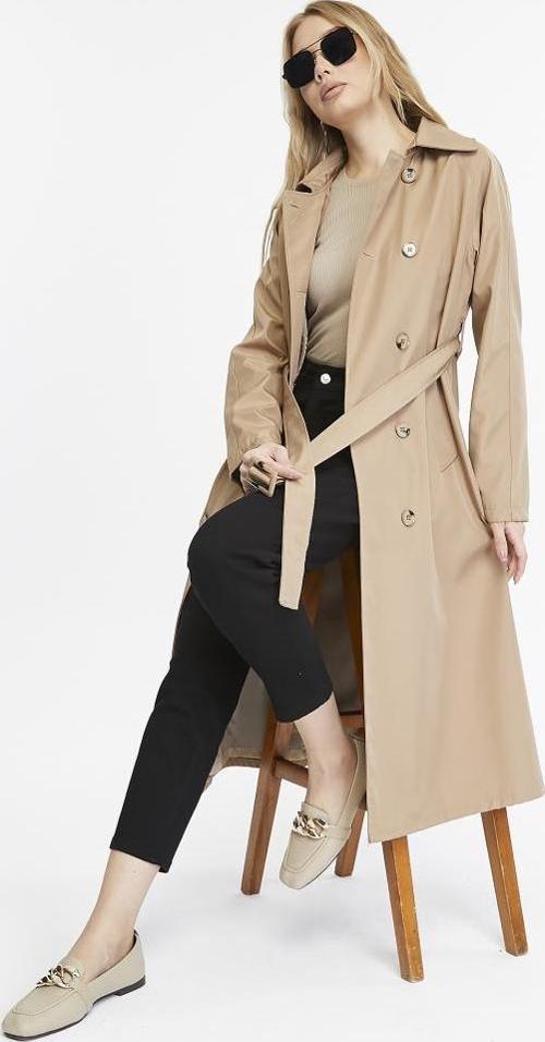 Uzun Boy Kemerli Astarlı Kadın Trençkot