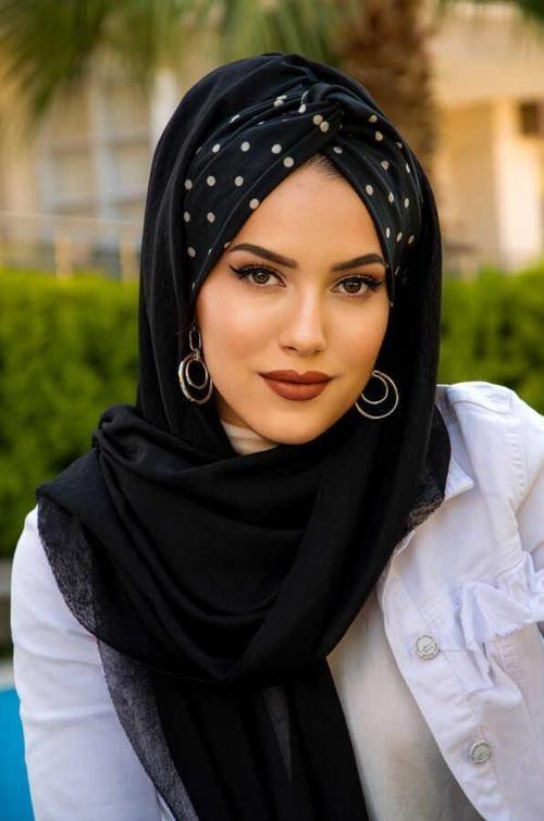 Siyah Beyaz Puan Desen Burgu Hazır  Şal
