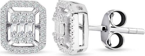 Modern Tasarım 0.55 Ct Baget Kare Tektaş Küpe