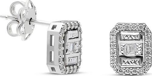 Modern Tasarım 0.18 Ct Baget Kare Tektaş Küpe