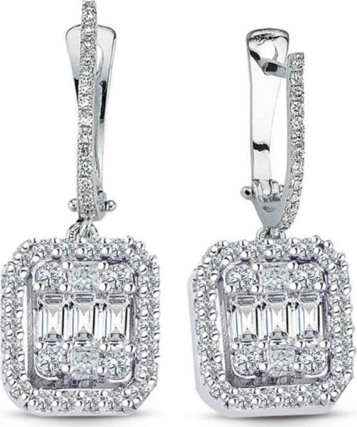 Modern Tasarım 0.87 Ct Baget Kare Tektaş Küpe